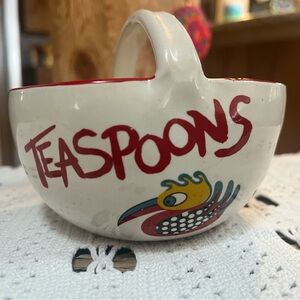 Vintage Hand Painted “Teaspoons” Sugar Bowl | Whimsical Bird | Thai Folk Art